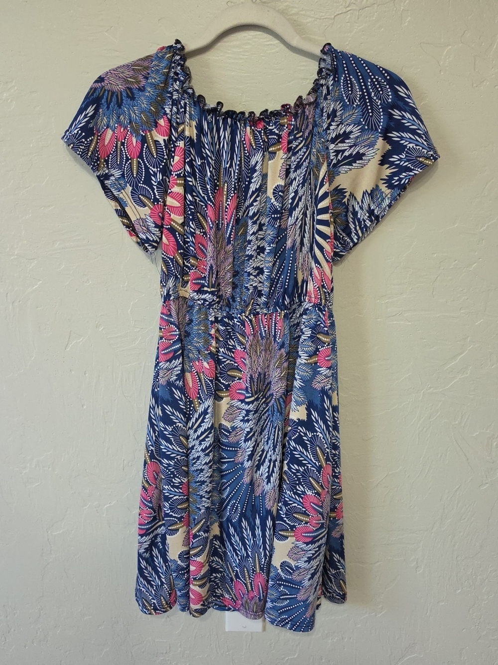Boho Floral Blue & Pink Short Dress